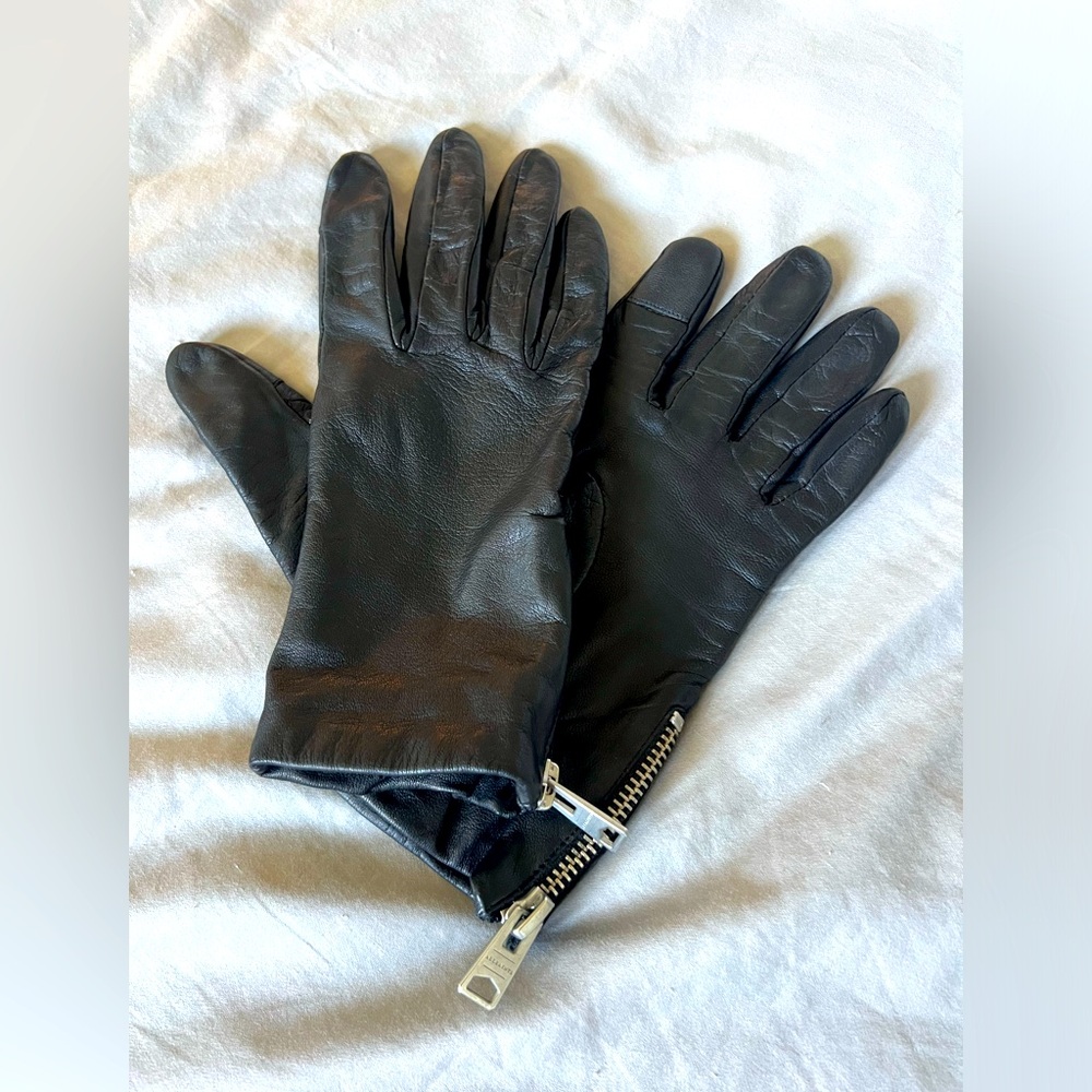 All Saints zip leather gloves